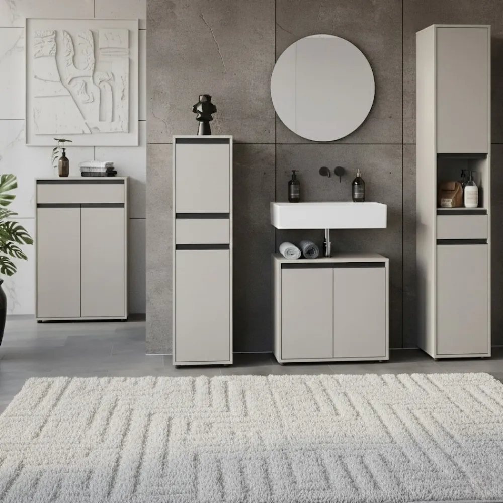 KADIMA DESIGN Hochschrank HAMBURG Soft-Close Modern 33x181x34 cm Steingrau Graphit Online