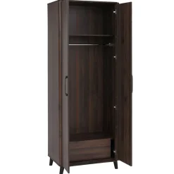 Hochschrank -P42, Kleider-/Garderobenschrank Kleideraufbewahrung Schrank 2 Türen MDF216x80x57cm ~ Walnuss-Optik ^ MCW Sale