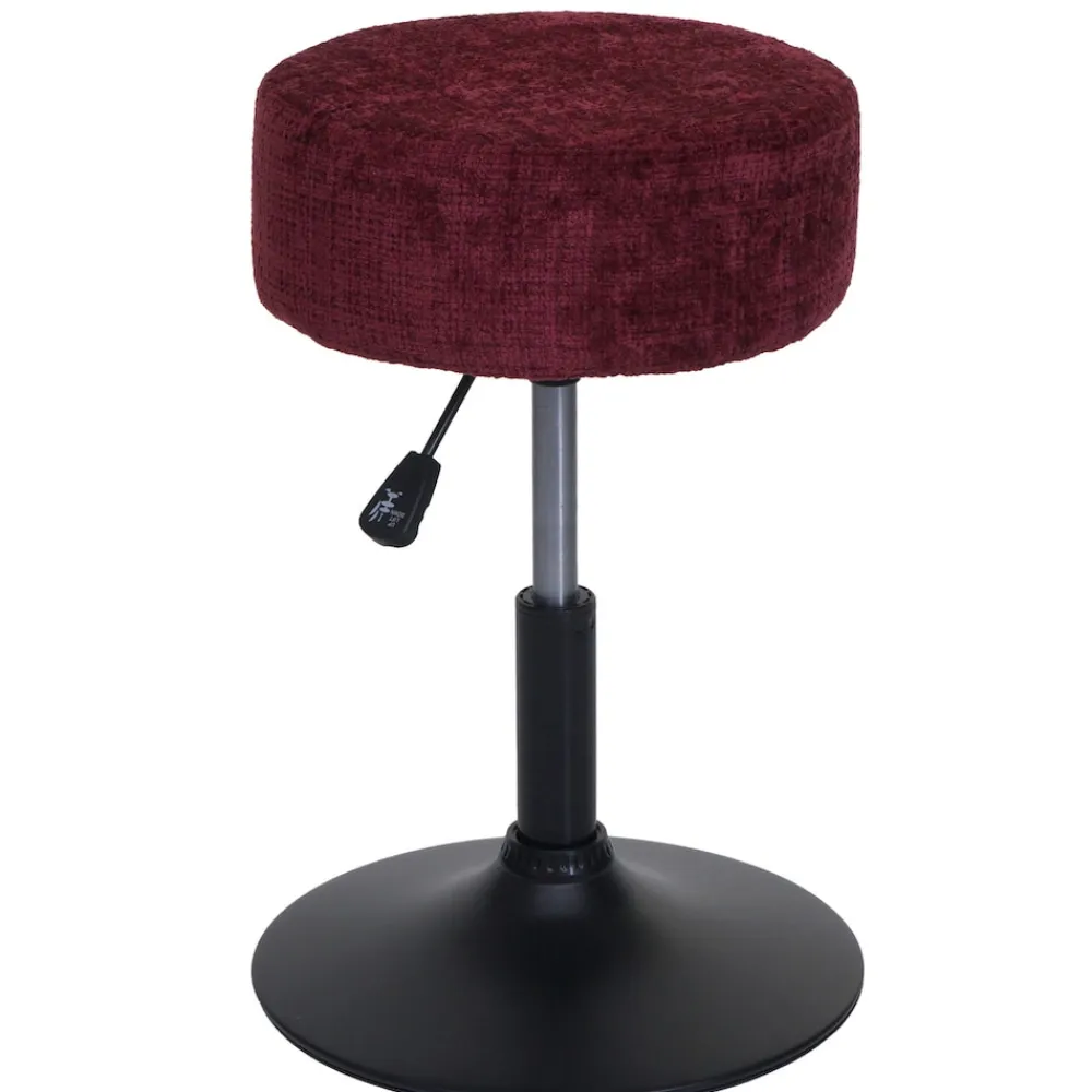 Hocker -C22, Sitzhocker Schminkhocker, höhenverstellbar drehbar Ø 37cm Stoff Chenille (465g/m²) MVG ~ bordeaux ^ MCW Clearance