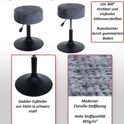 Hocker -C22, Sitzhocker Schminkhocker, höhenverstellbar drehbar Ø 37cm Stoff Chenille (465g/m²) MVG ~ bordeaux ^ MCW Clearance