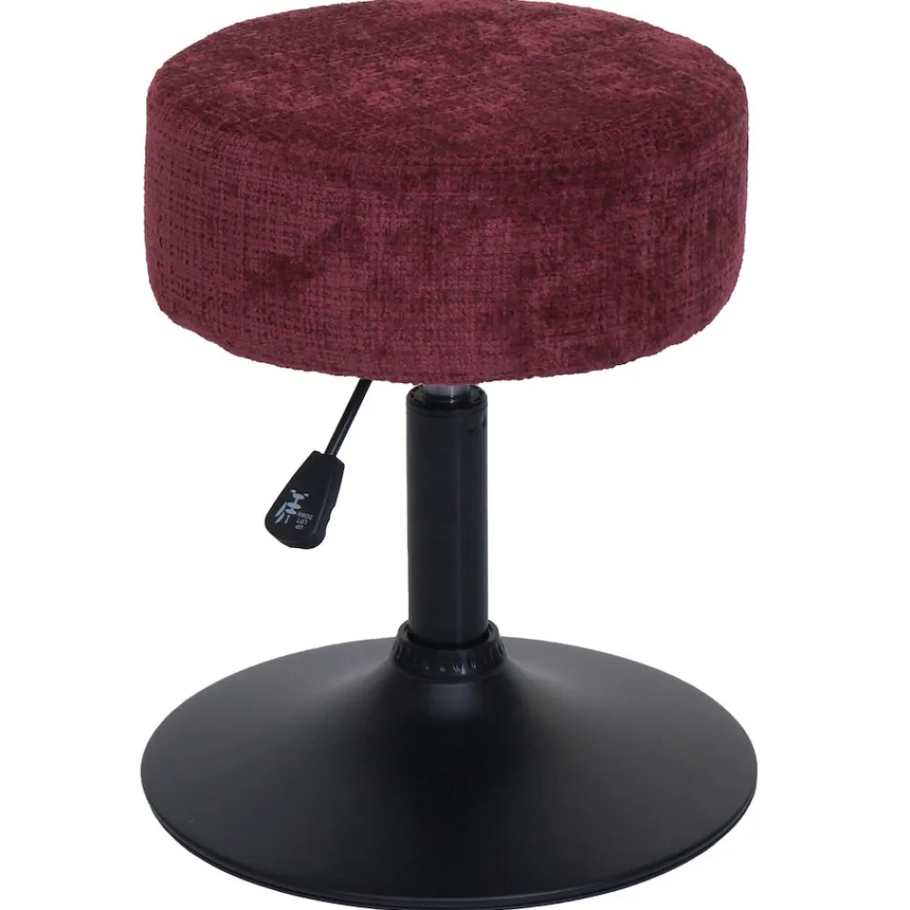 Hocker -C22, Sitzhocker Schminkhocker, höhenverstellbar drehbar Ø 37cm Stoff Chenille (465g/m²) MVG ~ bordeaux ^ MCW Clearance
