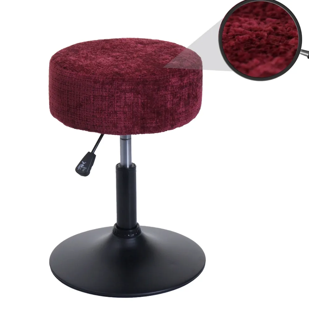 Hocker -C22, Sitzhocker Schminkhocker, höhenverstellbar drehbar Ø 37cm Stoff Chenille (465g/m²) MVG ~ bordeaux ^ MCW Clearance