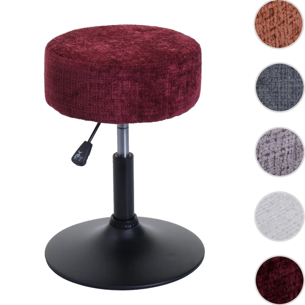 Hocker -C22, Sitzhocker Schminkhocker, höhenverstellbar drehbar Ø 37cm Stoff Chenille (465g/m²) MVG ~ bordeaux ^ MCW Clearance