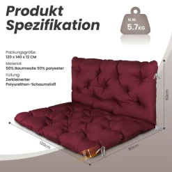 Dekokissen Bankauflage Sitzbankauflage Sitzkissen mit Rückenlehne , Nordisches Design, für Gartenbank, 120 x 140 x 12 cm ^ HOMECALL Outlet
