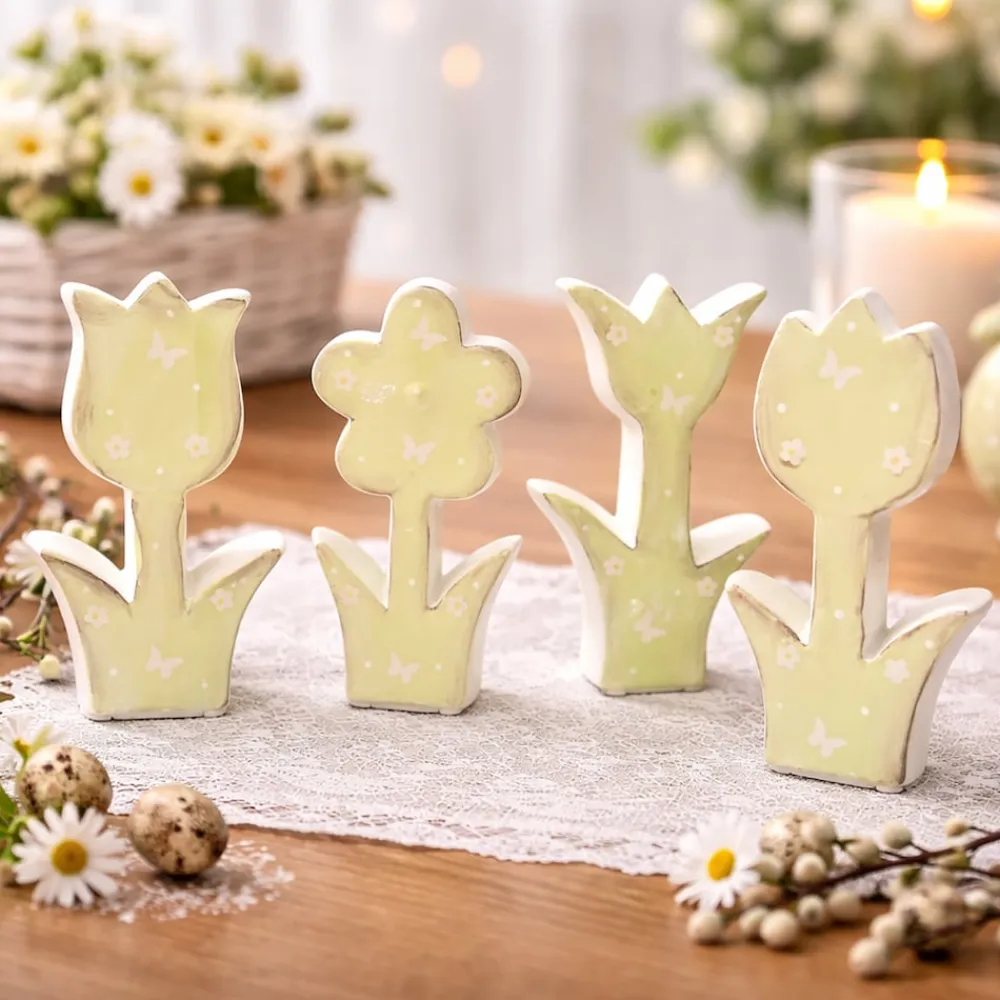 Frühlingsblumen 4 er Set aus Keramik 15 cm ^ HTI-Living Hot