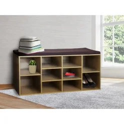 Garderobenbank mit 10 Fächern inkl. Sitzkissen Buche ^ HTI-Living Clearance