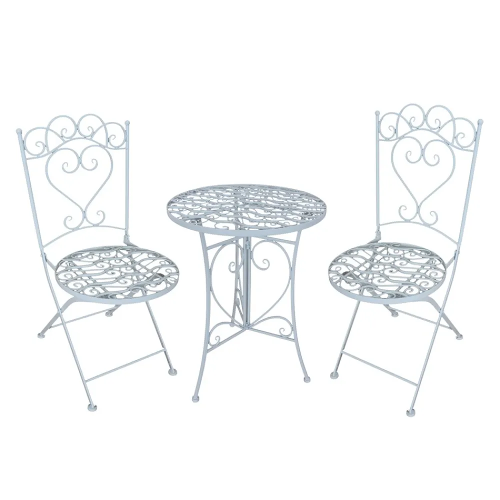 Gartentisch mit 2 Stühlen Curly Creme ^ HTI-Living Discount