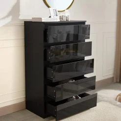HTI-Living Kommode Kenji 5 Schubladen Hochglanz Schwarz Discount