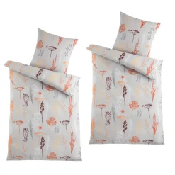 Mikrofaser Flausch Bettwäsche 2 Sets Grau/Orange ^ HTI-Living New
