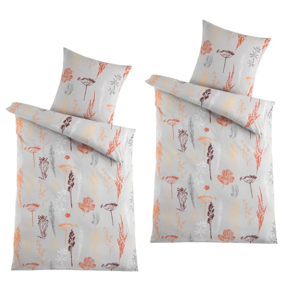 Mikrofaser Flausch Bettwäsche 2 Sets Grau/Orange ^ HTI-Living New