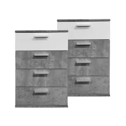 HTI-Living Nachtkommode 4 Schubladen Nina Beton Weiß 2er-Set Best