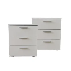 HTI-Living Nachtkommode 3 Schubladen Nina Weiß 2er-Set