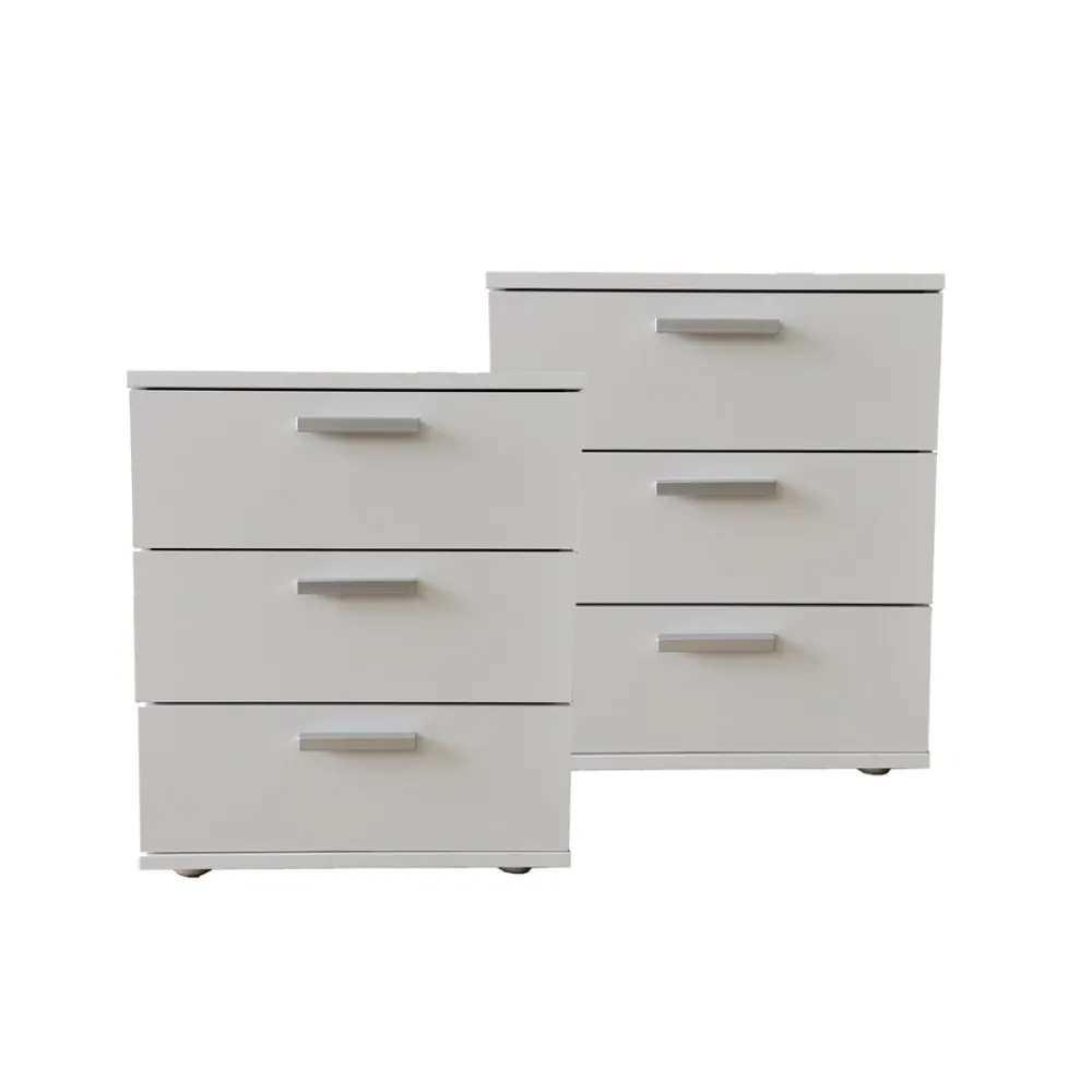 HTI-Living Nachtkommode 3 Schubladen Nina Weiß 2er-Set