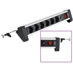 IOIO SL 2625S Aluminium 6-fach Tisch-Steckdosenleiste mit Überlastschutz, Ein/Aus-Schalter und Schreibtischhalterung ^ Olympia Outlet