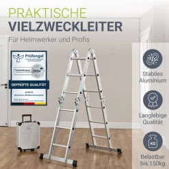 Aluminium Multifunktionsleiter Tragfähigkeit bis 150 kg ^ Juskys Sale