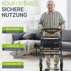 Juskys Aluminium Wohnungsrollator Aktiv - Tasche & Tablett - Rollator schmal & faltbar - Schwarz Weiß Hot