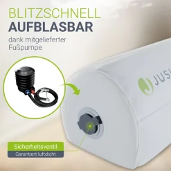 Juskys Aufblasbarer Rausfallschutz Louana 130 cm - ideal für Urlaub und alle Betttypen, mit Fußpumpe