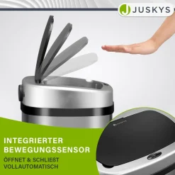 Juskys Automatik Mülleimer mit Sensor 50L - Abfalleimer mit elektrischem Deckel rechteckig - Silber Weiß Hot