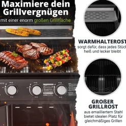 BBQ Gas-Grill Louisiana, 3 Brenner Grillrost, Deckel mit Thermometer ^ Juskys Clearance