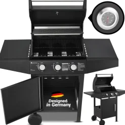 BBQ Gas-Grill Louisiana, 3 Brenner Grillrost, Deckel mit Thermometer ^ Juskys Clearance