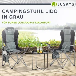 Campingstuhl Lido mit Getränkehalter & Tasche - Camping Klappstuhl gepolstert - Stuhl Grau ^ Juskys