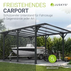 Carport mit Flachdach 5x3 m – freistehende Überdachung aus Aluminium mit Doppelstegplatten ^ Juskys Outlet