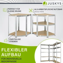 3er Metall Regalsystem | 1 Eckregal & 2 Lagerregale | 15 Böden aus MDF Holz | 2625 kg ^ Juskys Hot