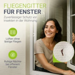 Juskys Fliegengitter mit Alu-Rahmen für Fenster zum Einhängen UV-beständig in weiß Sale
