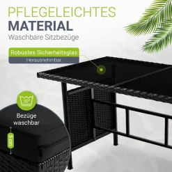 Gartenlounge Manacor schwarz - Sofa, Tisch, Hocker & Kissen - 8 Personen - Sitzbezüge in Grau ^ Juskys Discount