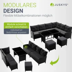 Gartenlounge Manacor schwarz - Sofa, Tisch, Hocker & Kissen - 8 Personen - Sitzbezüge in Grau ^ Juskys Discount