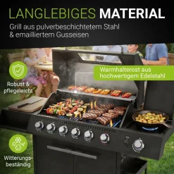® Gasgrill Tennessee 6+1 – Grillwagen mit Sichtfenster & Gusseisenrost ^ Juskys Outlet