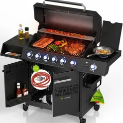 ® Gasgrill Tennessee 6+1 – Grillwagen mit Sichtfenster & Gusseisenrost ^ Juskys Outlet