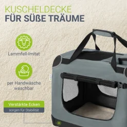 Juskys Hundetranportbox aie (grau) fatbar it Decke - 34x50x36 c Hundetache Hundebox Dunkelgrau New