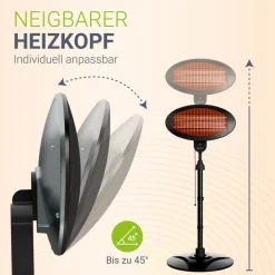 Infrarotstrahler 2000 W – Schwarz, mit 3 Heizstufen & höhenverstellbarem Gestell ^ Juskys