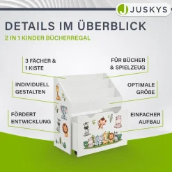 Kinder Bücherregal 3 Fächer & Spielzeugkiste - Holz Regal Weiß - 63x30x70 cm - Aufbewahrung ^ Juskys Sale