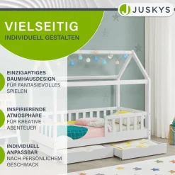 Kinderbett Marli mit Matratze, Bettkasten, Gitter, Lattenrost & Dach - Bett ^ Juskys Best