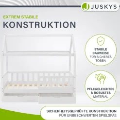 Kinderbett Marli mit Matratze, Bettkasten, Gitter, Lattenrost & Dach - Bett ^ Juskys Best
