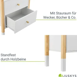 Kinder Nachttisch Enny mit 2 Schubladen - Nachtschrank klein & modern - Kommode Holz - Weiß ^ Juskys Online