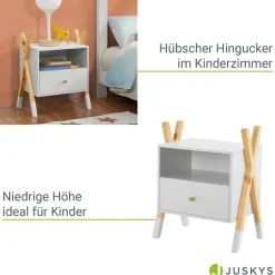Kinder Nachttisch Jamie - Schublade, Ablage & Fach - kleiner Nachtschrank Holz - Kommode Weiß ^ Juskys Clearance