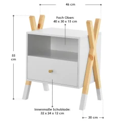 Kinder Nachttisch Jamie - Schublade, Ablage & Fach - kleiner Nachtschrank Holz - Kommode Weiß ^ Juskys Clearance