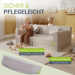 Juskys Kinder Spielsofa Kayo - , baubare Stapelsteine für Kinder, pflegeleichte Kindercouch aus Cord Beige Clearance