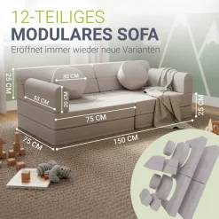 Juskys Kinder Spielsofa Kayo - , baubare Stapelsteine für Kinder, pflegeleichte Kindercouch aus Cord Beige Clearance