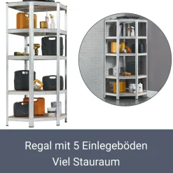 Juskys Lageregal Corner Basic 180 x 70 x 40-70 cm | 875 kg | 5 Böden | Schwerlastregal Metall Silber Best