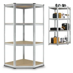 Juskys Lageregal Corner Easy 160 x 75 x 40-75 cm | 320 kg | 4 Böden | Schwerlastregal Metall Silber Clearance