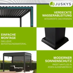 Lamellendach Tahiti 3x3 m - Stahl Pergola - Terrassenüberdachung stabil - Anthrazit ^ Juskys Online
