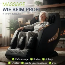 Juskys Massagesessel Paros mit Zero Gravity, Shiatsu, SL-Track & Wärmefunktion – Schwarz Hot