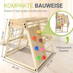 Juskys Klettergerüst für Kinder - Indoor Spielplatz mit Rutsche, Kletterwand & Turnringe Natur Discount