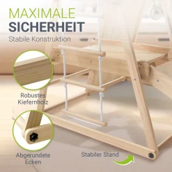 Juskys Klettergerüst für Kinder - Indoor Spielplatz mit Rutsche, Kletterwand & Turnringe Natur Discount