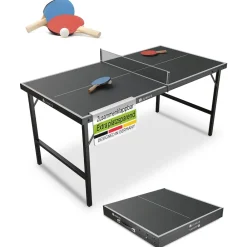 Juskys Mini Tischtennisplatte Flexi mit Zubehör - Tisch klappbar - Indoor Tischtennis für Zuhause - Schwarz New