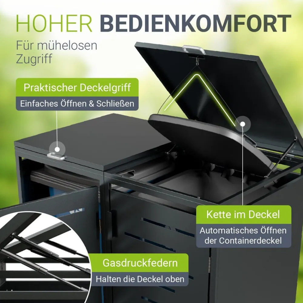 Mülltonnenbox Arel 2er - Metall Gartenbox für Mülltonnen - Aufbewahrungsbox Anthrazit (Produkt aktuell ausverkauft) ^ Juskys Discount